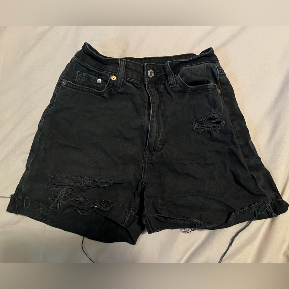Black High-Waisted Jean Shorts with Distressed Look